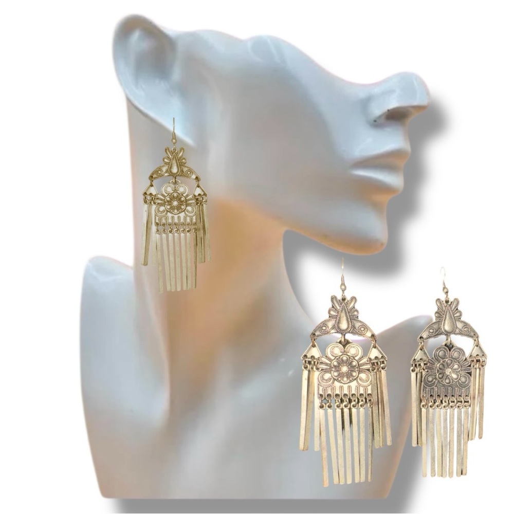 Hmong Miao Earrings Tribal Silver Drop - Vintage Style Chandelier Tassels